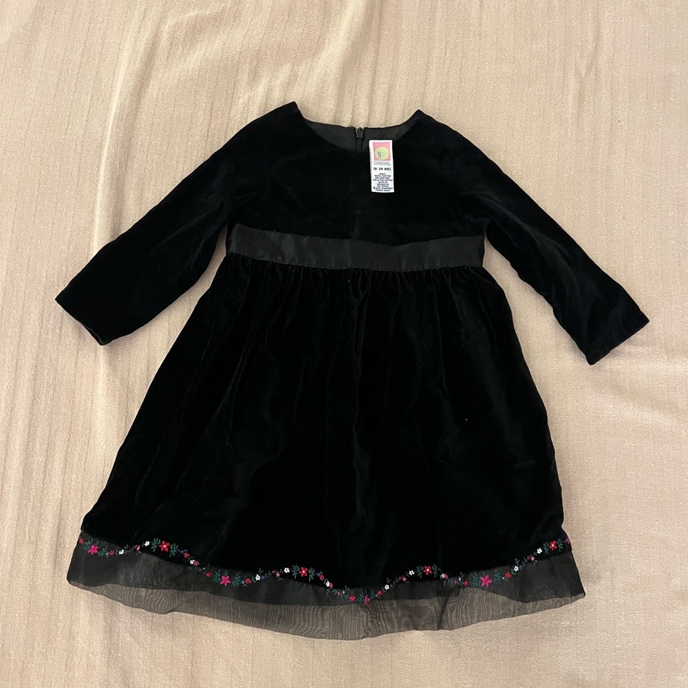 EUC Vintage Gymboree Black Velvet Dress with Organza Trim Size 18-24 months